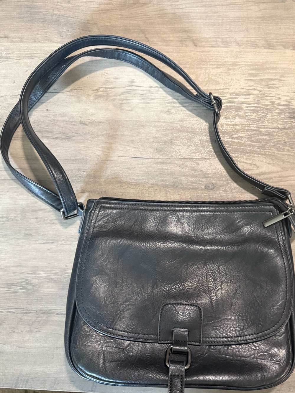 Black Faux Leather Saddle Crossbody Purse